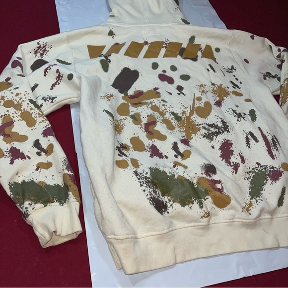 Paint Splatter HOODIE SWEATSHIRT FWRD DENIM purpose Tan Olive Pockets MEDIUM MEN - Picture 5 of 13